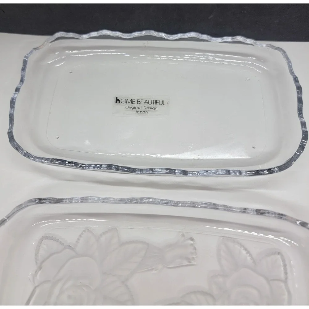 Home Beautiful Crystal Glass Rose Vanity Jewelry Dish with Lid Japan
